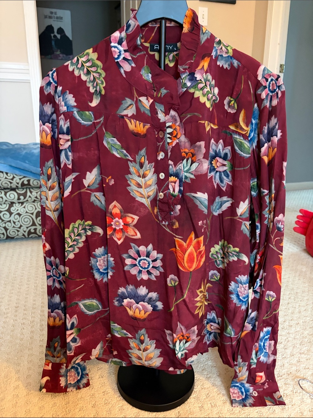 Floral Button-Up Blouse in Burgundy by APNY